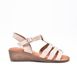 Large Size 38-43 - Wedge comfort sandal in faux leather for women