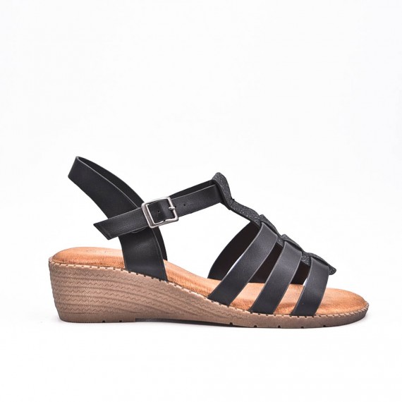 Large Size 38-43 - Wedge comfort sandal in faux leather for women