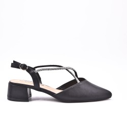 Faux leather mid-heel sandal