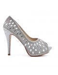 Silver shoe with rhinestones and heel