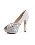 Silver shoe with rhinestones and heel