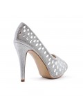 Silver shoe with rhinestones and heel