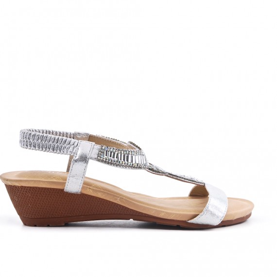 Silver sandal with small wedge